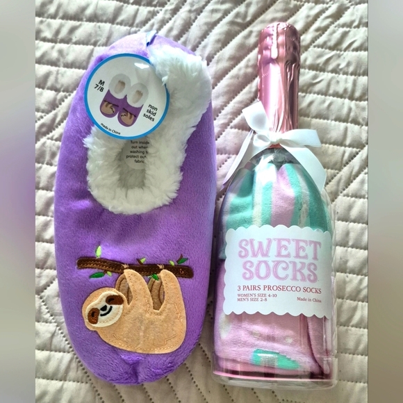 Purple Snoozies Sloth Slippers and Sweet Socks Set - Picture 1 of 6